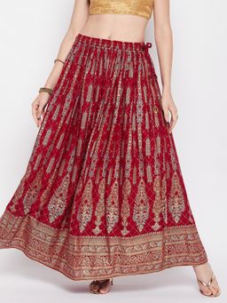 Clora Creation - Women Maroon Printed Flared Skirt