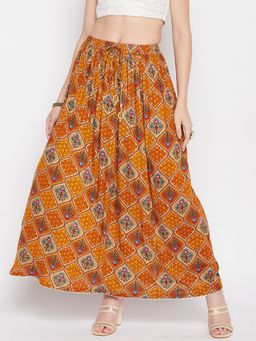 Clora Creation - Women Mustard Printed Flared Skirt