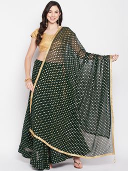 Clora Creation - Women Green Printed Flared Skirt with Dupatta