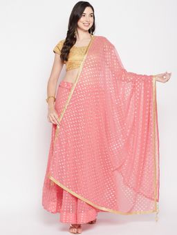 Clora Creation - Women Peach Printed Flared Skirt with Dupatta