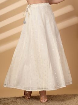 Clora Creation - Women Off White Woven Zari Flared Skirt
