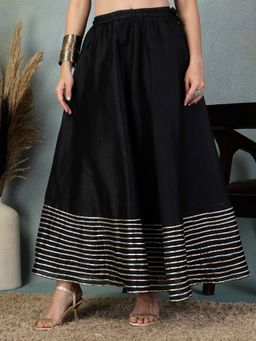 Clora Creation - Women Black Stripes Gota Work Flared Skirt