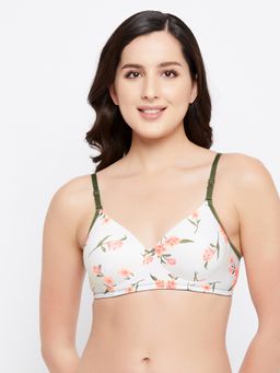 Clovia - Padded Non-wired Full Cup Multiway Floral Print T-shirt Bra In White