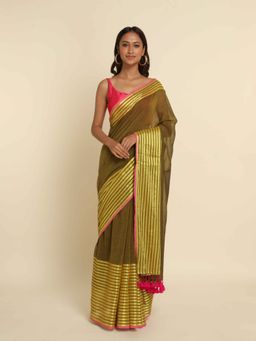 Suta - Olive Stripes Cotton Blend Saree