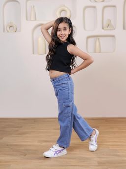 SHORGUL - Black Ribbed Crop Top With Cotton Denim Jeans