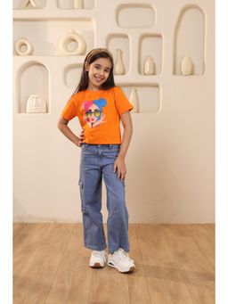 SHORGUL - Orange Jeans With Printed Regular Loose Fit T-Shirt
