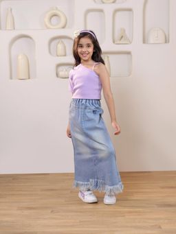 SHORGUL - Lavender One Shoulder Top And Straight Maxi Denim Skirt