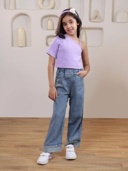 SHORGUL - Lavender Ribbed One Shoulder Top With Denim Jeans