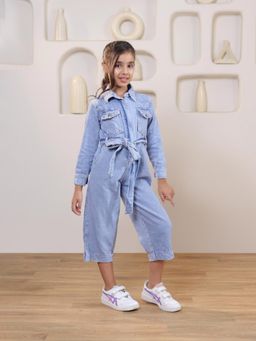 SHORGUL - Blue Collared Denim Ankle Length Jumpsuit And Belt