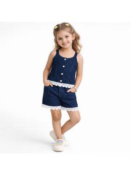Bright Star Kids Wear - Girls Denim Front Open Co-Ord Set-Navy Blue