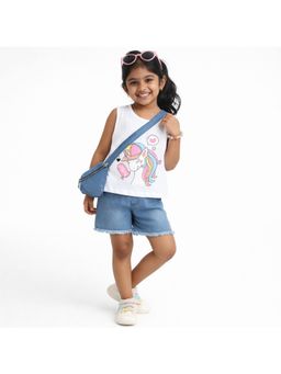 Bright Star Kids Wear - Sleeveless Unicorn Print Top and Shorts-White