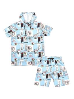 CAVIO - Boys Abstract Printed Co-Ord Set-Blue