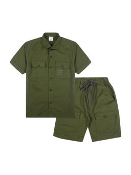 CAVIO - Boys Trendy Half Sleeves Solid Co-Ord Set-Olive