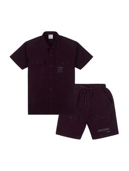 CAVIO - Boys Trendy Half Sleeves Solid Co-Ord Set-Wine