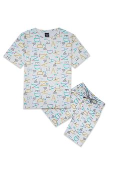 CAVIO - Boys Typography Print Co-Ord Set-Off White