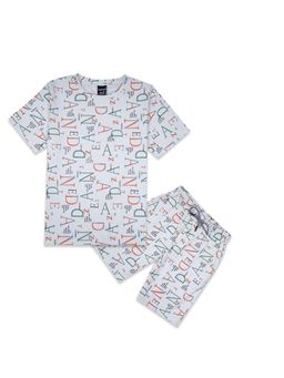 CAVIO - Boys Typography Print Co-Ord Set-Off White