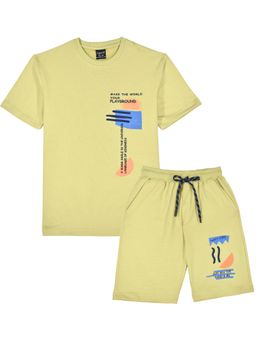 CAVIO - Boys Trendy Printed Half Sleeve Co-Ord Set-Yellow