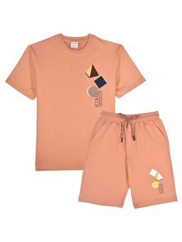 CAVIO - Boys Trendy Printed Half Sleeve Co-Ord Set-Peach
