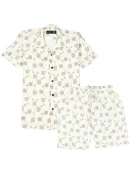 CAVIO - Boys Trendy Printed Half Sleeve Co-Ord Set-Beige