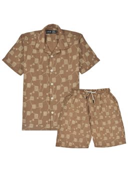CAVIO - Boys Trendy Printed Half Sleeve Co-Ord Set-Brown
