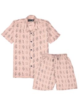 CAVIO - Boys Trendy Printed Half Sleeve Co-Ord Set-Peach