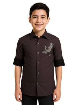 CHARCHIT - Boys Full Sleeves Embellished Shirt-Brown