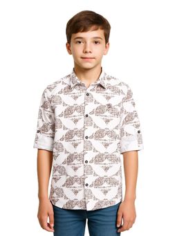 CHARCHIT - Boys Full Sleeves Abstract Printed Casual Shirt-Brown