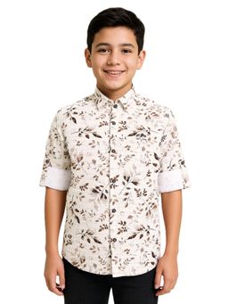 CHARCHIT - Boys Full Sleeves Floral Printed Casual Shirt-Brown