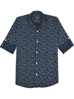 CHARCHIT - Boys Full Sleeves Floral Printed Casual Shirt-Navy Blue