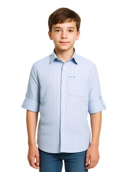 CHARCHIT - Boys Full Sleeves Striped Casual Shirt-Blue