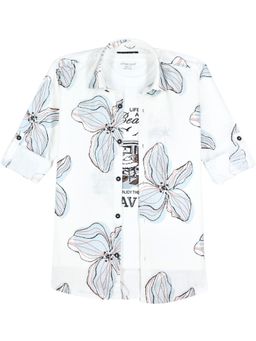 CHARCHIT - Boys Full Sleeves Floral Printed Casual Shirt With T-Shirt-Off White