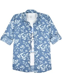 CAVIO - Boys Full Sleeves All-Over Floral Printed Shirt With T-Shirt-Blue