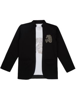 CHARCHIT - Boys Embellished Jacket With T-Shirt-Black