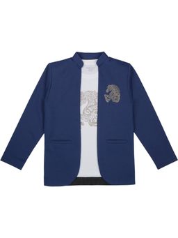 CHARCHIT - Boys Embellished Jacket With T-Shirt-Blue