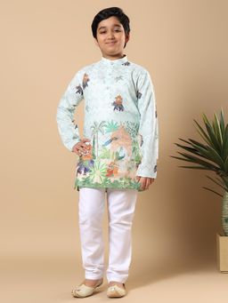 BT DEZINES - Boys Light Blue Rayon Zigzag Embroidered Kurta And Pyjama