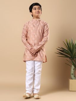 BT DEZINES - Boys Peach Ikat Woven Pattern Kurta And Pyjama