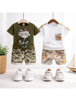 Googo Gaaga - Unisex Printed T-Shirt With Shorts-Multi-Color (Pack of 2)