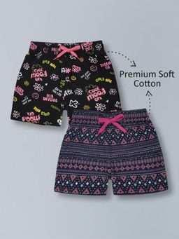 PLUM TREE - Girls Premium Cotton Printed Knit Shorts-Black (Pack of 2)