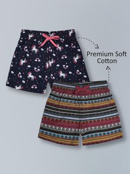 PLUM TREE - Girls Premium Cotton Printed Knit Shorts-Multi-Color (Pack of 2)