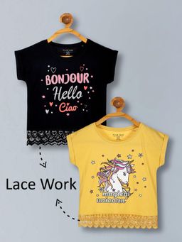 PLUM TREE - Girls Premium Cotton T-Shirts-Multi-Color (Pack of 2)