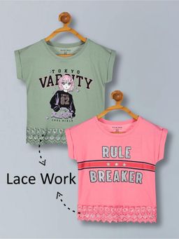 PLUM TREE - Girls Premium Cotton T-Shirts-Multi-Color (Pack of 2)