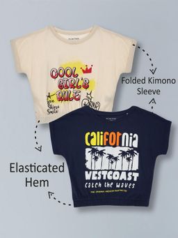 PLUM TREE - Girls Stretchable Elastic Waist Crop T-Shirts-Multi-Color (Pack of 2)