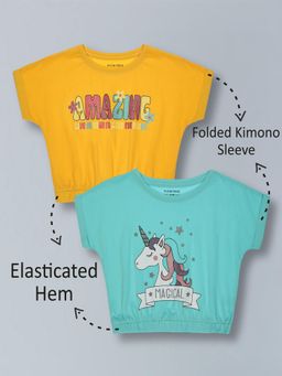 PLUM TREE - Girls Stretchable Elastic Waist Crop T-Shirts-Multi-Color (Pack of 2)