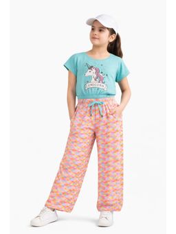 PLUM TREE - Girls Premium Cotton T-Shirt With Wide Leg Trouser-Blue
