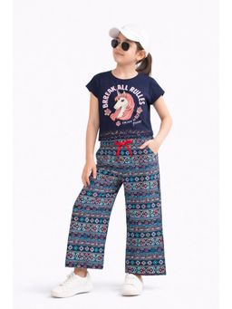 PLUM TREE - Girls Premium Cotton T-Shirt With Wide Leg Trouser-Navy Blue