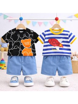 Googo Gaaga - Unisex Printed T-Shirt With Shorts-Multi-Color (Pack of 2)