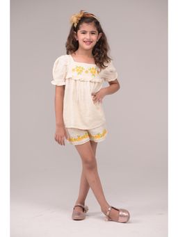 Urban buds - Embroidered Cotton Crosshatch Dobby Co-Ord Set-Ivory