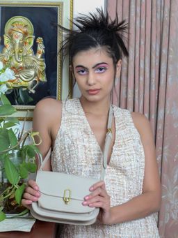 Odette - Beige Embellished Sling And Cross Bag