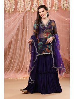Aayushi Maniar - Gharara with Tunic and Dupatta Purple (Set of 3)