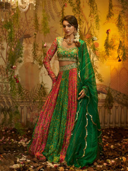Aayushi Maniar - Raat Rani Lehenga and Blouse with Dupatta Green (Set of 3)